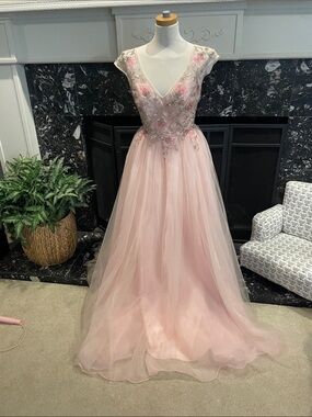 GB girls Pink Beaded A-Line Tulle Prom Dress